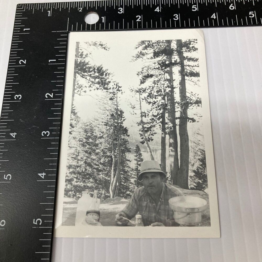 Man Outdoors 1950s Snapshot Photograph Camping Woods Lake Vintage Americana